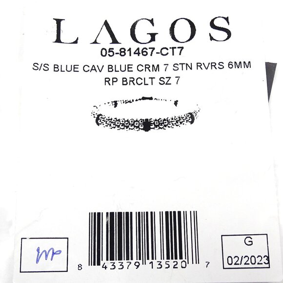 LAGOS Caviar Sterling Silver Ceramic Blue Stations Bangle Bracelet - Picture 11 of 12